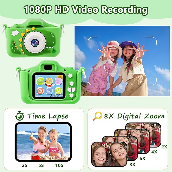 HOMELYLIFE Kids Camera, 1080P HD 2.0" Dual Lens Digital Camera for Kids with 32GB Card, Selfie Toy, Birthday for Girls Boys Ages 3-12