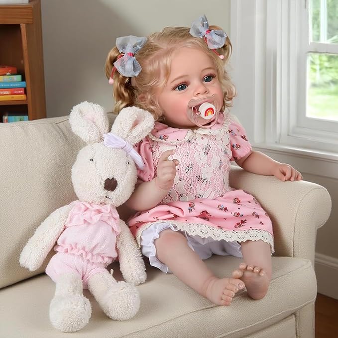CHAREX Realistic Reborn Baby Doll Girl – 20 Inch Lifelike Real Life Handmade Newborn Toddler, Soft Cuddly Weighted for Pretend & Creative Playtime, with Blond Hair Accessories Gift Set for Kids Age 3+