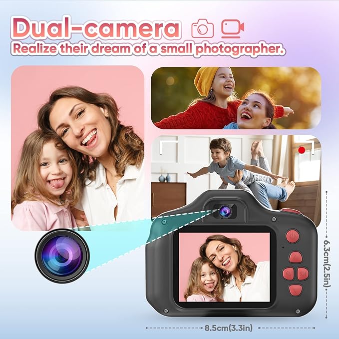 Seckton Kids Selfie Camera for Boys Age 3-9 Navy Blue & Digital Video Cameras with Flash for Kids 6-10, Portable Camera Toy 3 4 5 6 7 8 9 10 Year Old Boys Girls Black