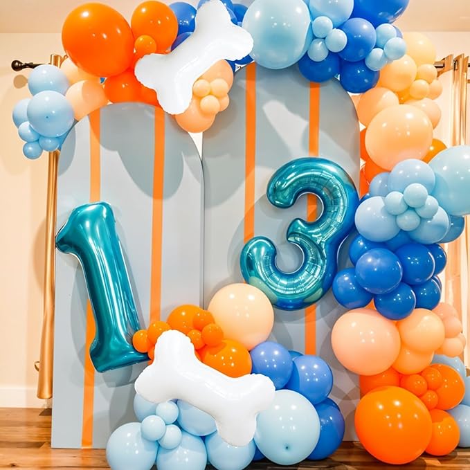 Orange and Blue Balloons, Royal Light Blue Confetti Orange Latex Birthday Balloons with Bone Foil Balloon for Girl Boy Birthday Party Graduation Baby Shower Backdrop Decorations
