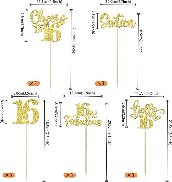 15PCS Happy 16th Birthday Centerpiece Sticks Hello 16 Fabulous Table Flower Centerpieces Sticks Sixteen Cheers to 16 Years Floral Decoration for Happy 16th Birthday Party Centerpieces Sticks Gold
