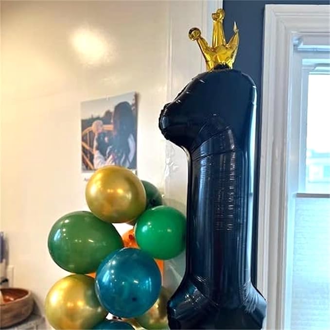 Crown Number Balloons 4 for Kids, Large Black Number Balloon 0-9 Set, Foil Helium Self Inflating 40 Inch Balloons for Girls 4th Birthday Party Decor Anniversary Party Decoration Boys Supplies