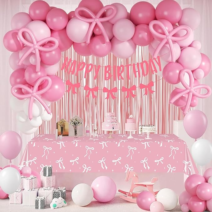 3Pcs Coquette Party Tablecloths Decorations,White Bow Plastic Table Cover Disposable Rectangle Table Cloth for Girls Birthday Bridal Wedding Party Supplies,54x108 Inch
