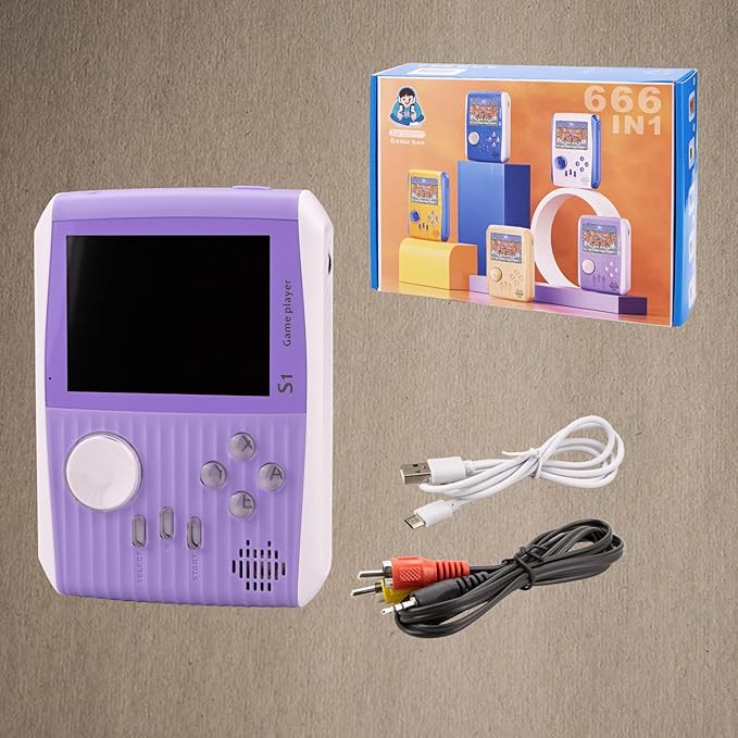 Retro Game Console Handheld, Mini Handheld Game Console for Kids with 666 Classic Retro Games, 1020mAh Rechargeable Battery, 3 Inch Screen Gameboy, Birthday for Boy Girl (Purple)