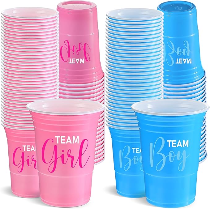 Norme 120 Pcs Gender Reveal Plastic Cups Gender Reveal Party Supplies Team Boy Team Girl Disposable Blue Pink Cups for Beverage Drink Tableware (16 oz)