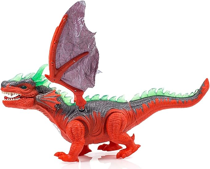 SY JOYSAE Walking Dinosaur Toy with Flashing and Sounds Dinosaur Toys for Kids, Battery Operated Triceratops Fiery Dragon (RED)