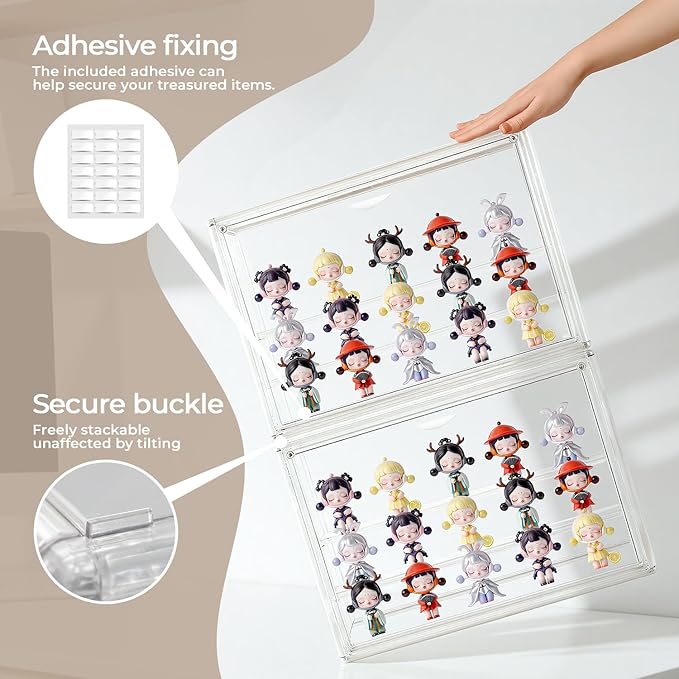 Clear Acrylic Display Case for Collectibles 3 Layer Adjustable Figure Display Box with 2 Movable Plates, Stackable Figurine Display Shelf with Magnetic Door for Action Figures, Funko (AY03-XLarge-2)