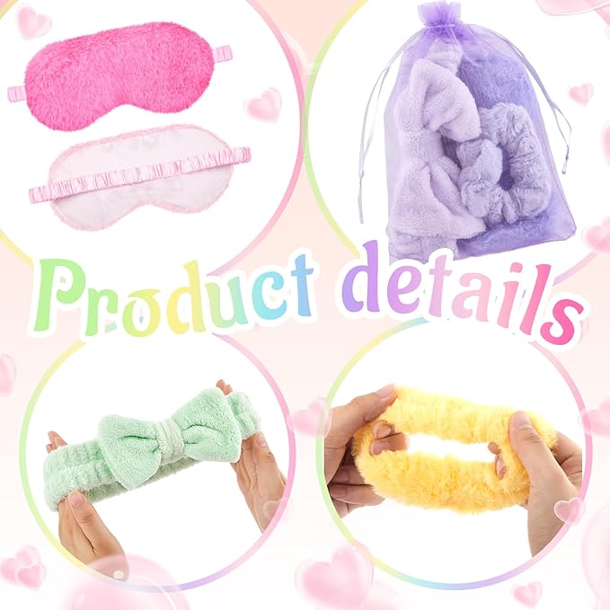 36 Pcs Sleepover Party Supplies for Girl Spa Slumber Birthday Favors Throw Blanket Pillow Eye Mask Headband Scrunchies (Solid Color,Multicolor)
