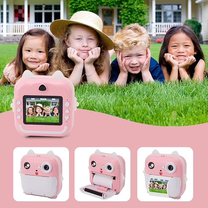 Digital Print Camera for Kids, 1080P Instant Camera for Children, Kids Camcorder Toddler Camera with Print Paper, Support Automatic Focus (Pink)