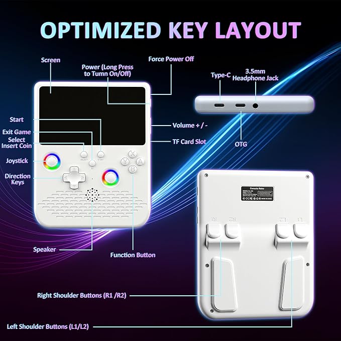 H5 Retro Gaming Console, 5.0 Inch IPS HD Screen Handheld Game Console, Portable Video Arcade Build-in 40000+ Classic Games, 256GB TF Card Support 34+ Emulators with 4000mAh Battery, White