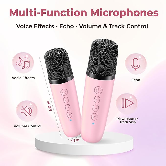 Mini Karaoke Machine for Kids | Pre-Loaded 25 Kids Songs | Bluetooth Speaker, 2 Wireless Microphones | Ages 3, 4, 5, 6, 7+ Year Old Birthday Gift | Toy for Girls, Boys, Toddler