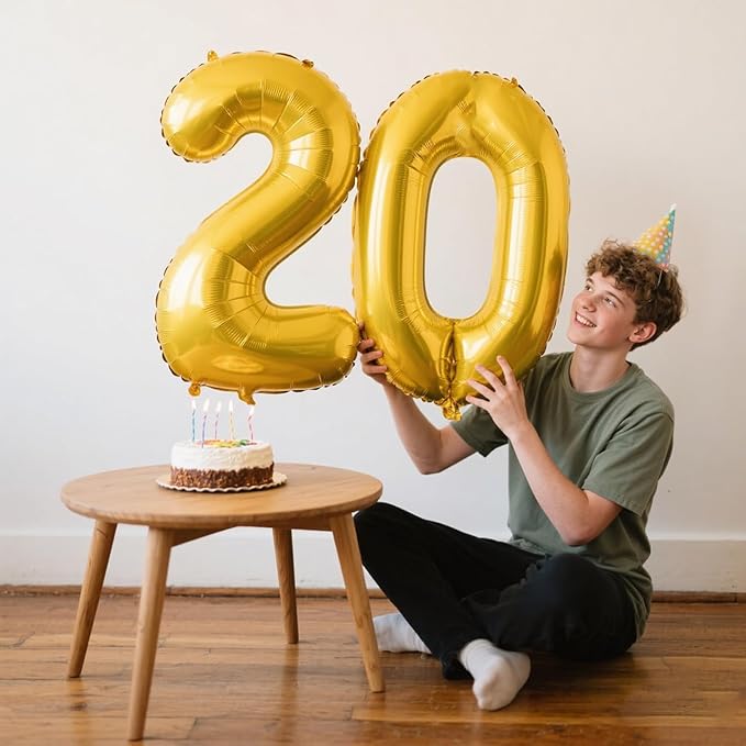 40 Inch Gold Balloon Number 2 Giant Two Balloon Number Birthday Decorations, 2nd 12 20 21st Party Celebration Decorations Digital Balloon Wedding Anniversary Party Supplies