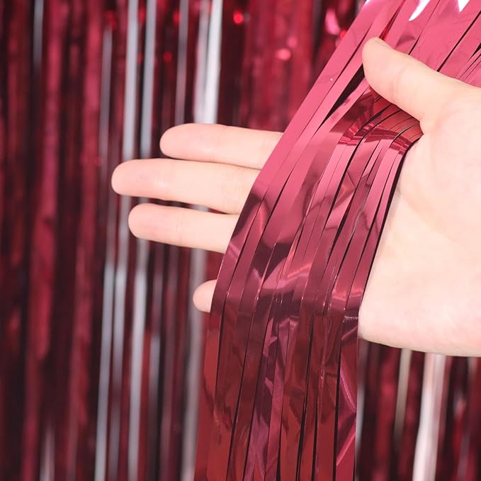 3.3 x 6.6 ft Foil Fringe Backdrop Curtains, Tinsel Streamers Party Decorations, Fringe Backdrop for Birthday, Baby Shower, Gender Reveal, Graduation (9, Burgundy)