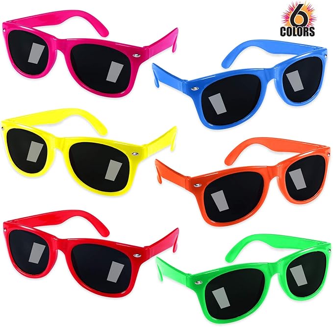 GINMIC Kids Sunglasses Party Favors, 24Pack Valentines Neon Sunglasses for Kids, Boys and Girls, Great Gift for Birthday Party Supplies, Beach, Pool Party Favors, Fun Gift, Party Toys