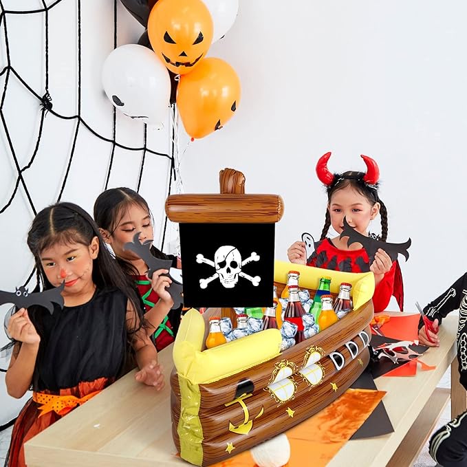 Zhanmai Inflatable Pirate Ship Drink Cooler Inflatable Serving Bar Food Container for Summer Carniva Mardi Gras Pirate Birthday Party Favor Supplies Decorations(Yellow,Funny)