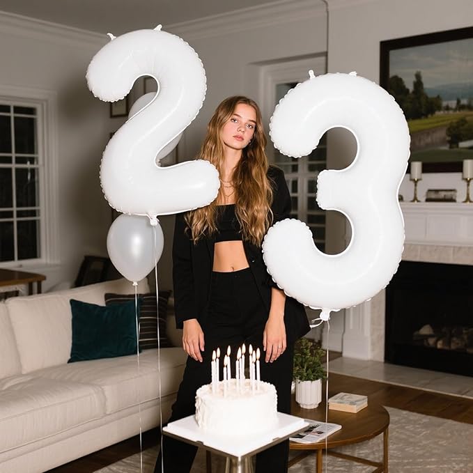 40 Inch White 3 Balloon Giant Mylar Number 3 13 23 30 33 Year Old Birthday Large Foil Helium Number Balloons Party Decorations Supplies Anniversary