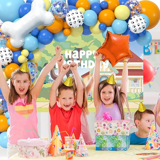 118 Dog Blue Party Decorations Birthday Supplies Paw Balloons Garland Arch Kit Backdrop Tablecloth Bone Balloon for Boys Girls Kids Theme Birthday Decor