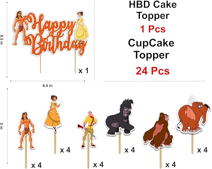 "Tarzn Theme Birthday Party Supplies – Jungle Safari Adventure Decorations – Includes Happy Birthday Banner, Cake Topper, Cupcake Toppers, Garland, and Jungle Party Table Décor for Celebrations"