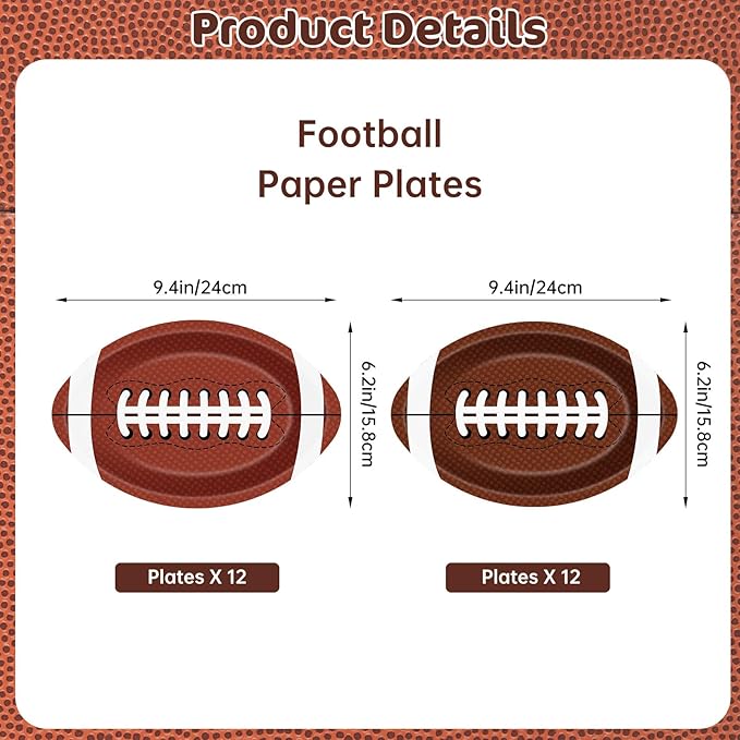 24 Pcs Football Plates - Rugby Shape Design Paper Plate, Disposable Dinner Dessert Paper Plates Tableware Set for Football Party Supplies Birthday Game day Tailgate Party Decorations Table Decor