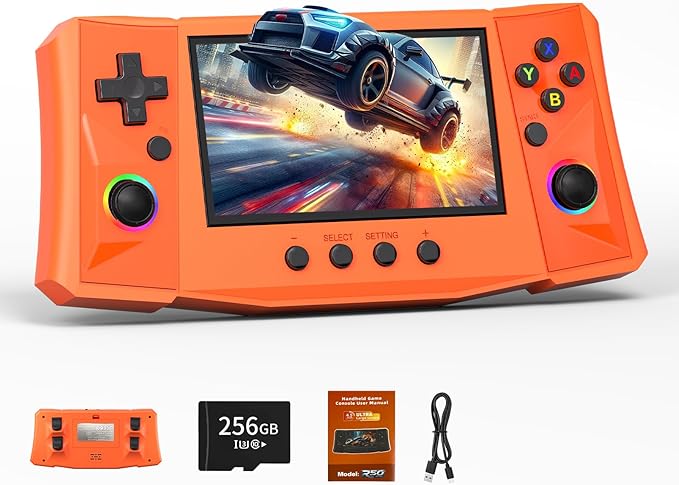 FVBADE 【50000 in 1】 R50 Ultra Handheld Game Console 4.5 inch IPS Screen Mini Retro Console 4000mAh Portable Pocket Arcade 12+ Mainstream Emulator 256G TF Card Transparent