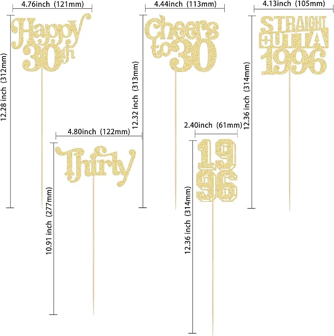 Gyufise 15Pcs Happy 30th Birthday Centerpiece Sticks Thirty Straight Outta 1996 Table Flower Centerpieces Sticks Cheers to 30 Decorations for 30th Birthday Party Supplies Gold