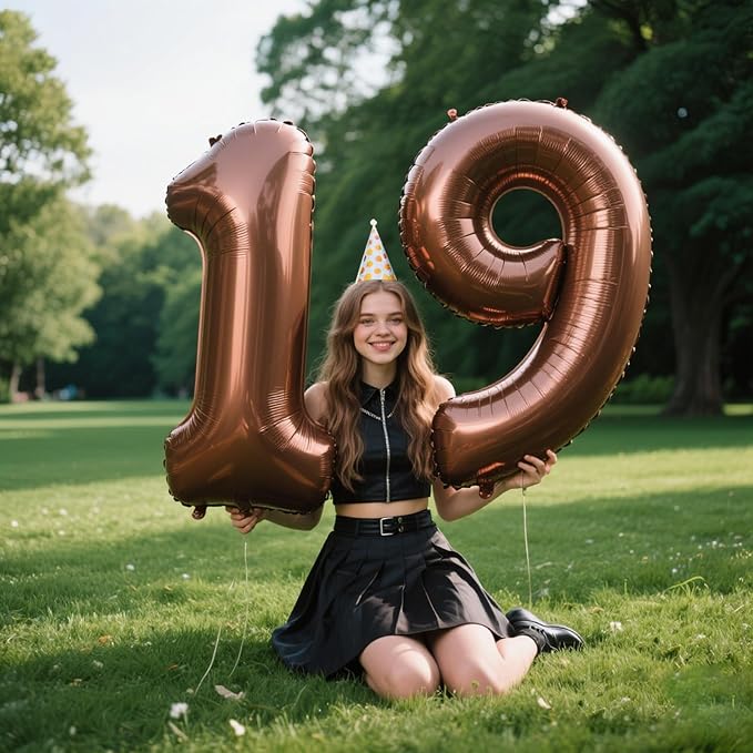 40 Inch Dark Brown Balloon Number 19,Chocolate Jumbo Mylar Foil Helium Balloon for 19th Digital Balloons for Birthday Party,Wedding Anniversary Party Decorations