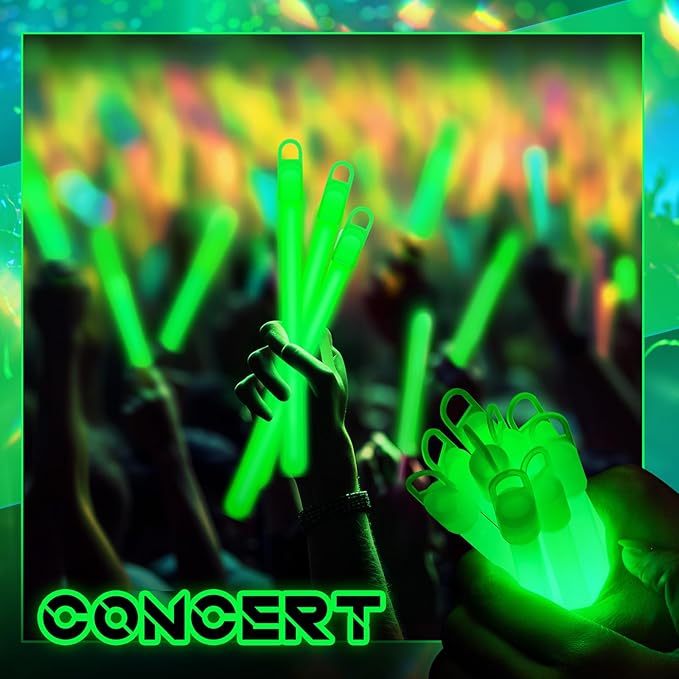 Lewtemi 100 Pack 4" or 6" Bright Glow Sticks Bulk, Glow in the Dark Party Supplies Birthday and Holidays (6 Inch,Green)