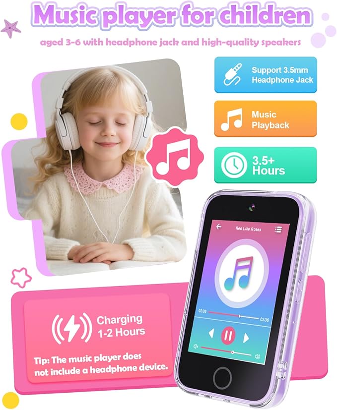 Kids Phone Toys for 3-12 Years Old Girls ,3.5'' Touchscreen Phone for Kids Learning Play Toy with Dual Camera,Video Players,Game,Christmas Birthday Gifts for Girls Age 3 4 5 6 7 8 9