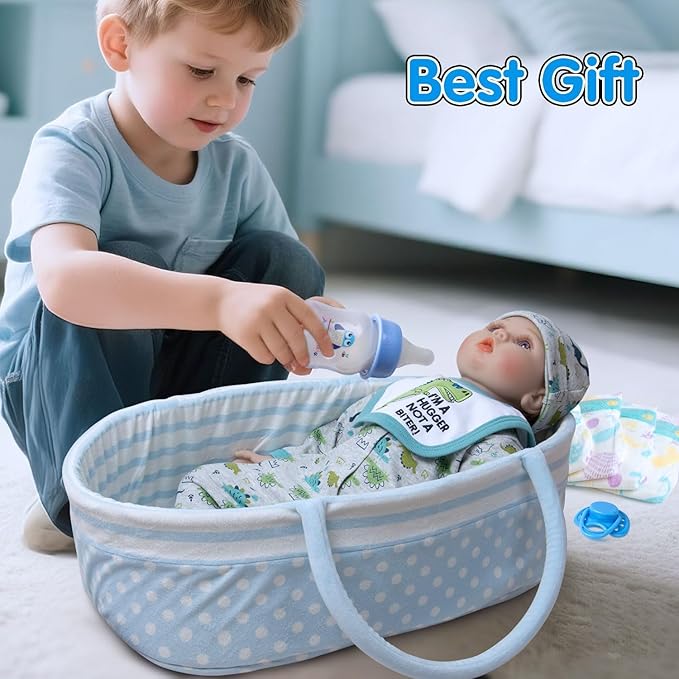 13 Pcs Reborn Baby Doll Clothes Dinosaur for 17-22 Inch Reborn Dolls Accessories Bodysuits +Bassinet+ Diaper Newborn Baby Doll Clothes Boy