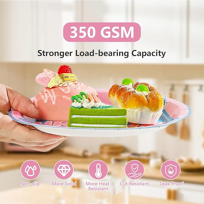 96Pcs Girls Birthday Party Decorations Pink Cartoon Teaching Plates and Napkins Cartoon English Teacher Theme Tableware Set for Girl Birthday Baby Shower Party Supplies，Serves 24