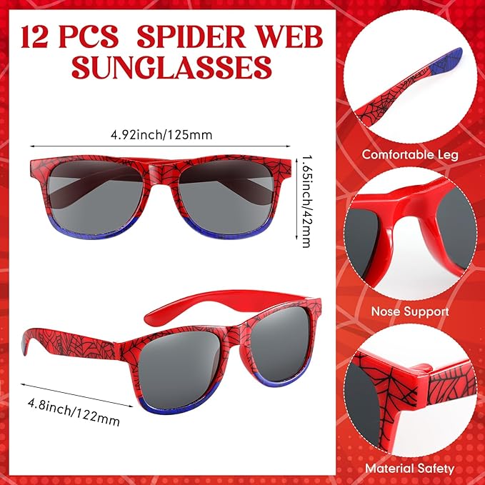 Soulchen 48 Pieces Spiderweb Birthday Party Decoration Set Spiderweb Gift Bags Spider Silicone Bracelet Sunglasses Cobweb Sticky Hands Toys for Birthday Party Supplies Favors (Classic)