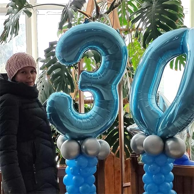 Light Blue Number 6 Balloon for Kids 6th Birthday, 40 Inch Large Pearl Baby Blue Number Foil Balloon, Mylar Self Inflating Helium 6 Balloon for Boys Men Birthday Party Anniversary Decorations Supplies