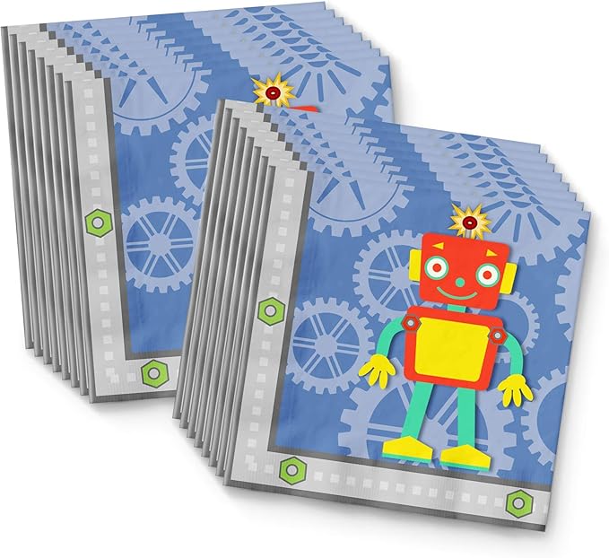 Robot Birthday Party Supplies Set Plates Napkins Cups Tableware Kit for 16