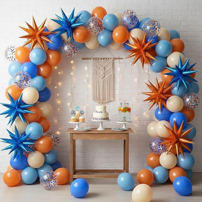 Blue and Orange Balloons, 12 Inch Orange Light Blue Nude Dark Blue Confetti Balloons with Star Foil Balloon for Boys Birthday Party Baby Shower Graduation Decorations