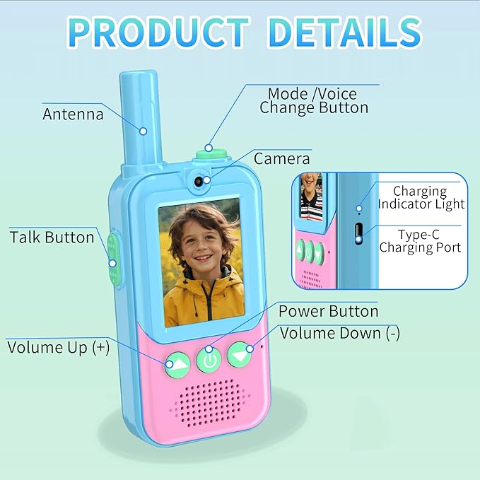 Walkie Talkies for Kids 3 Pack,3 Miles Family Walky Talky Children Radio Long Range,22 Channels Kids walkie talkies with VOX Function,3-12 Years Old Boys Girls Xmas Birthday (Powder Blue)
