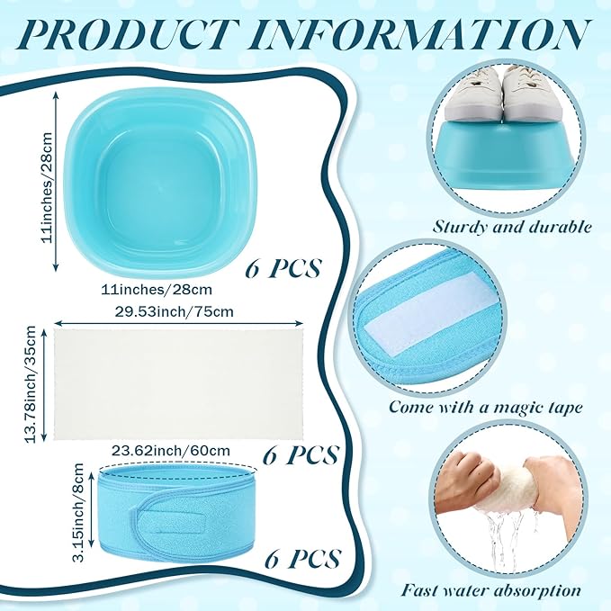 24 Pcs Kids Spa Party Supplies Includes 6 Spa Party Robes 6 Basins 6 Makeup Headband 6 Towels for Sleepover Bath (Blue)
