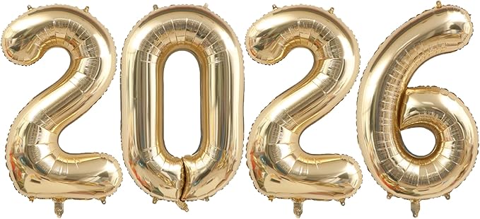 Champagne Gold 2026 New Years Eve Balloons Party Decorations, 40 Inch Light Gold 2026 Number Foil Helium Balloon Christmas Festival GraduationParty Decor Supplies