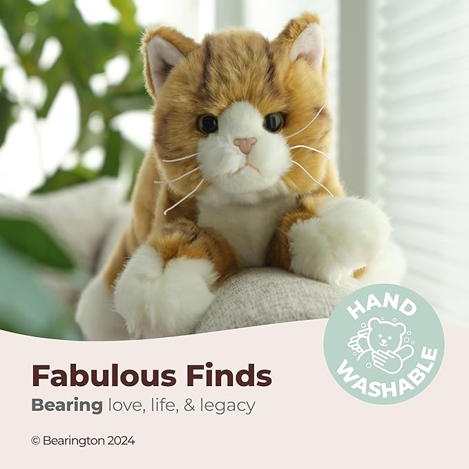 Bearington Tabby Stuffed Cat Animal - 15" Realistic Striped Orange Cat Stuffed Animal with Soft Fur and Floppy Body for Toddlers - Cuddly Kitten Plush Gift for Kids and Feline Lovers