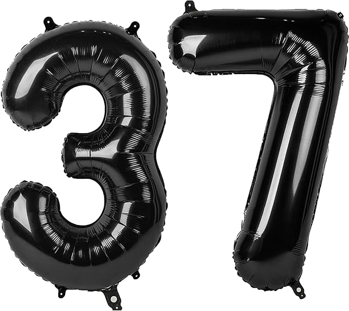 40 Inch Black Number 37 Digital Balloon,Jumbo Mylar Foil Helium Balloon for 37 Balloons for Birthday Party,Wedding Anniversary Party Decorations