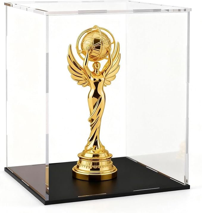 Acrylic Display Case, Clear Collectible Display Box with Matte Black Base, Dustproof Acrylic Showcase, Easy Self Assembly Storage Cases for Art Figurine, Trophy and Action Figures, 8 x 8 x 12 inch
