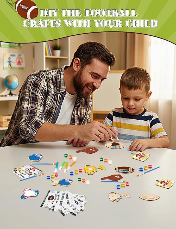 24 Set Football Party Favors - Football Birthday Party Supplies - Non-Toxic DIY Wooden Paint Crafts - with Magnet Luminous Pen - American Rugby Birthday Goodie Bags Gifts Prizes for Kids Boys Toddler