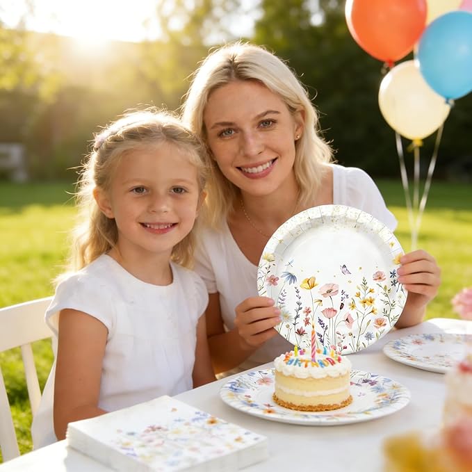 40 Pcs WildFlower Plates and Napkins Tableware Sets for WildFlower Party Decorations, Flower Birthday Decorations Which Can Serve 20