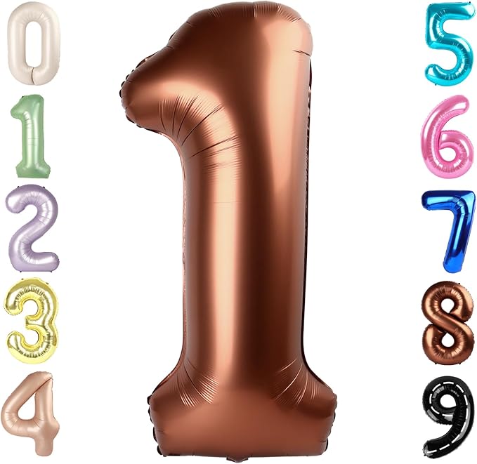 Number Balloons 1, 40 Inch One Balloons for 1st Birthday Girl Boy 1 11 21 Party Decorations Baby Shower Photo Shoot, Coffee Brown 1 Balloon