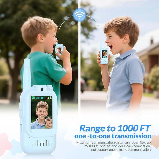 Pomya Video Walkie Talkies for Kids Pack of 2, Rechargeable Long Range Two Way Radios for Boys Girls Age 3-12, 2.0in Screen & Voice Changer for Outdoor Play, Camping