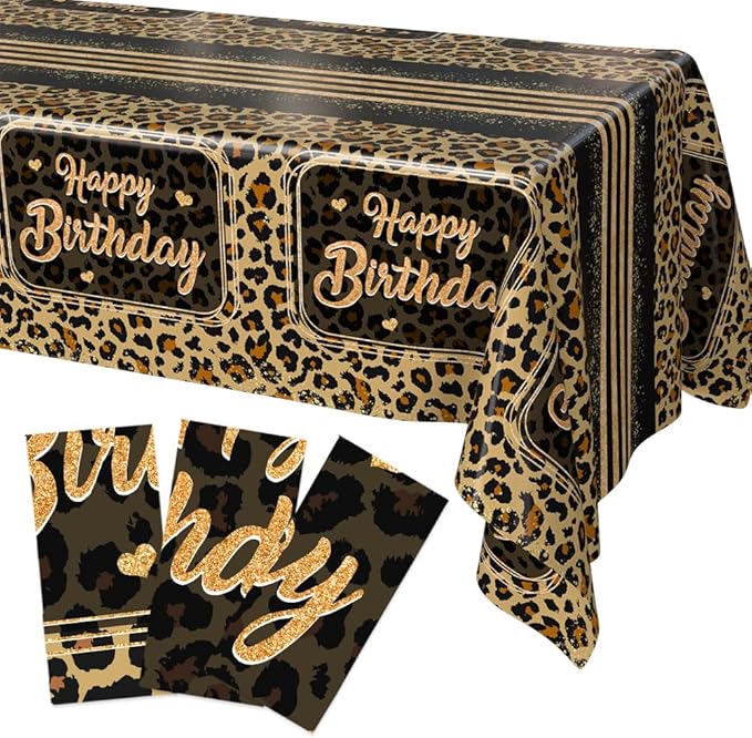 3 Pieces Brown Cheetah Print Birthday Decorations Tablecloth Black Leopard Print Birthday Party Decorations Supplies Cheetah Plastic Table Cloth Disposable Table Covers 108 x 54 Inch