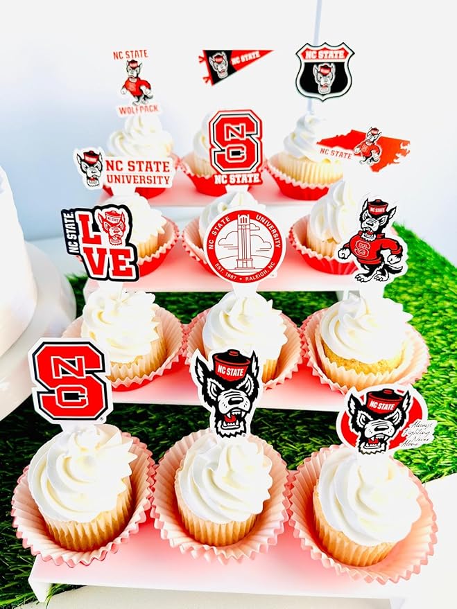 NC State Cupcake Topper Party Supplies for North Carolina Football, Birthday, Graduation Party Decorations (24 Pieces) (NC State Wolfpack)