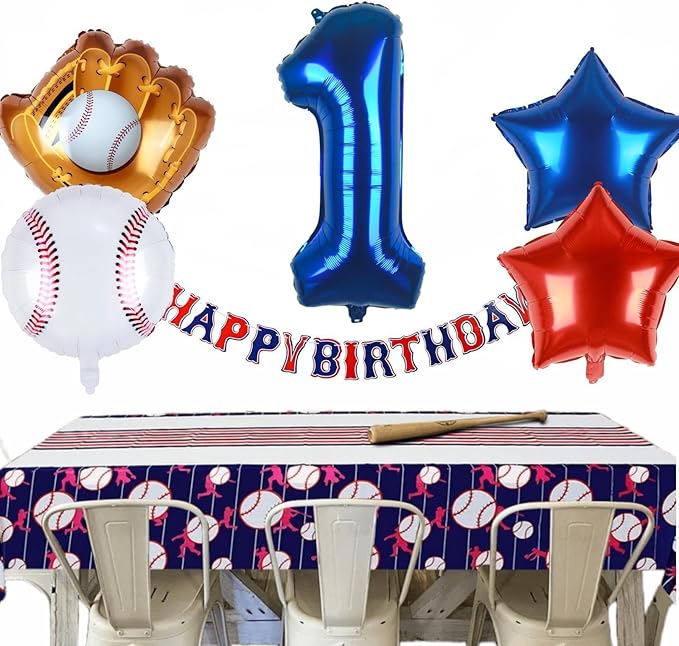 Baseball Balloons 1st Birthday Decorations for Boy | Rookie of the Year First Birthday Decoration Baseball Sports Theme Party Supplies Foil Mylar Navy Blue Red White Sports Balloon Arch Kits