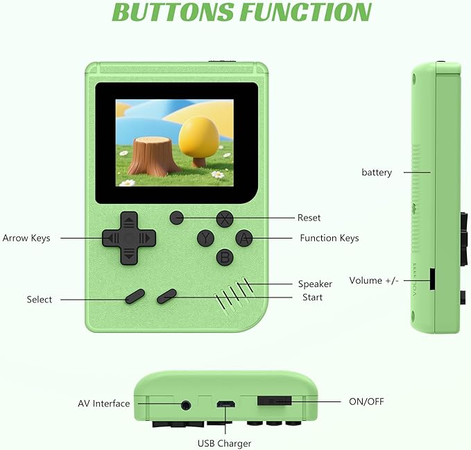 Retro Handheld Games Console, Built-in 400 Video Games,Portable Video Gaming Player with 3.0 Inch IPS Screen and Rechargeable Battery (Green)