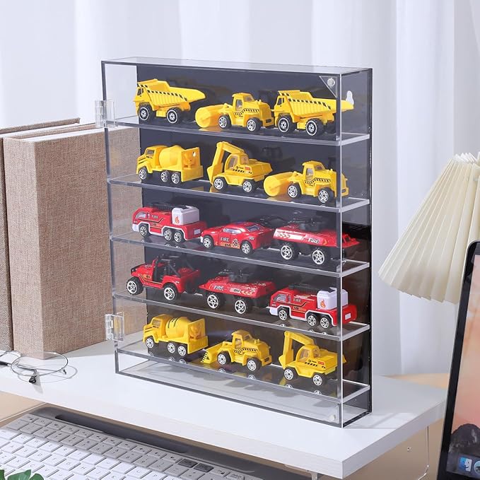 Acrylic Toy Car Storage Organizer with Compartment Display Rack for Boy Girl Transparent Showcase for Collectibles Models Figures