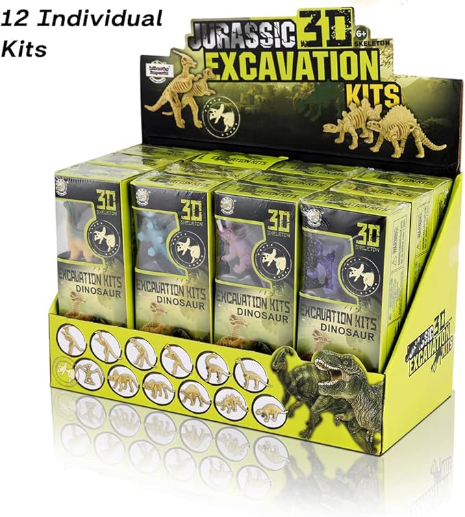 12 Pack: Dinosaur Excavation Kits for Kids, Dino Dig Kits, 3D Dig a Dinosaur Fossil and Figure Sets, Bulk Science Education Toys for Paleontology Archaeology STEM Learning Kids Activity Party Favors